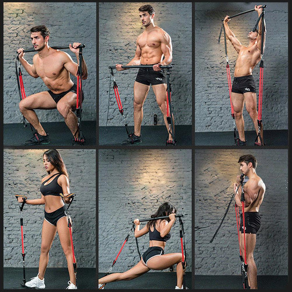 Fitness Rod Resistance Band Assemble Resistance Bar with Adjust Belt Portable Home Gym Pilates Bar System Full Body Workout Equi
